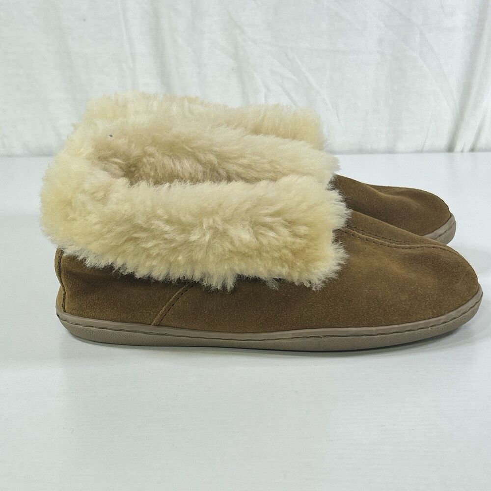 Minnetonka Shearling Sheepskin Ankle Boot Shoe Womens Size 6 Tan Suede